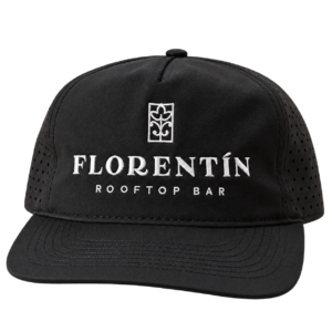 Black Florentín Rooftop Bar wordmark cap, front view